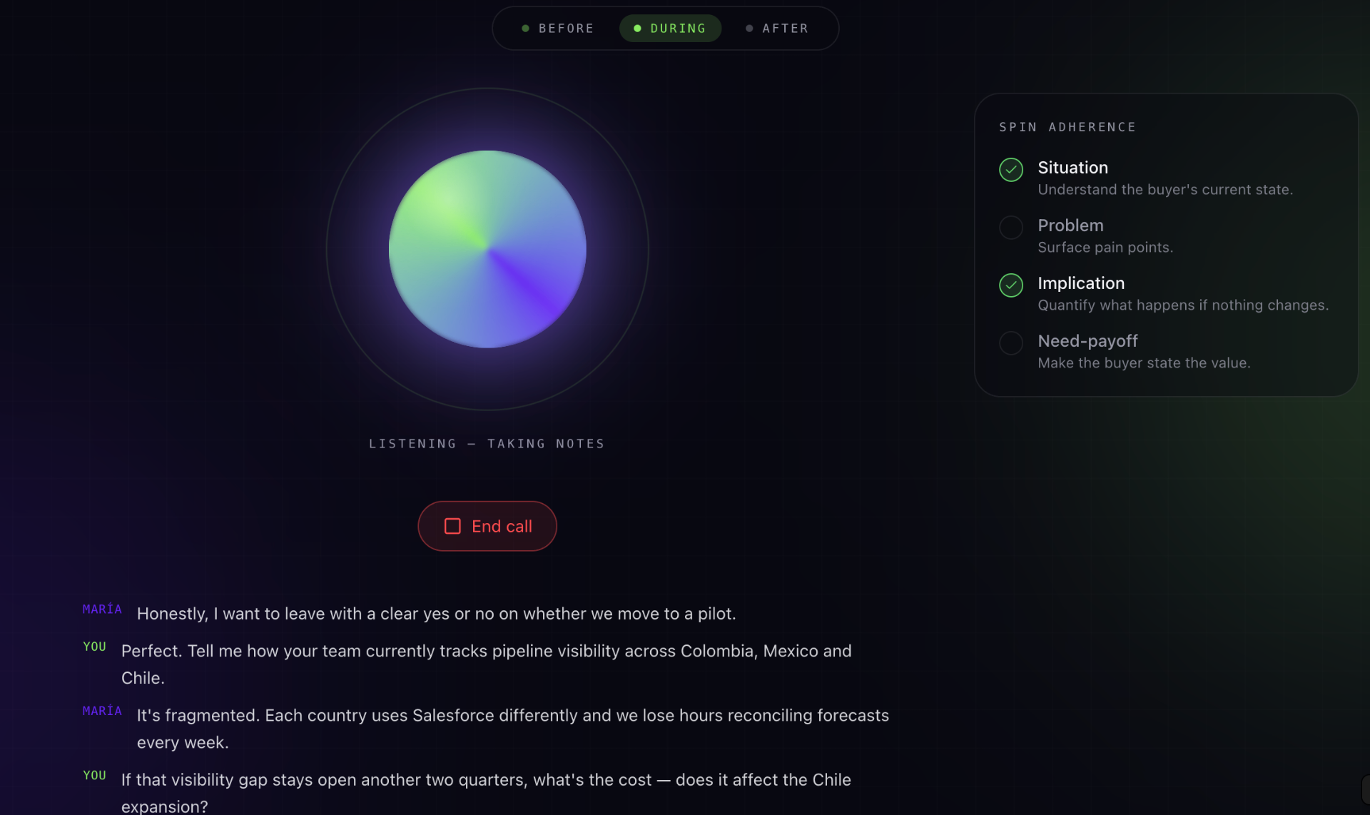 Inner live coaching interface